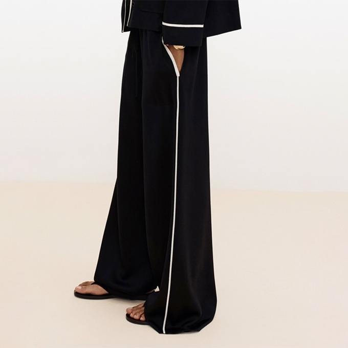 chanel side stripe silk blend wide leg trousers